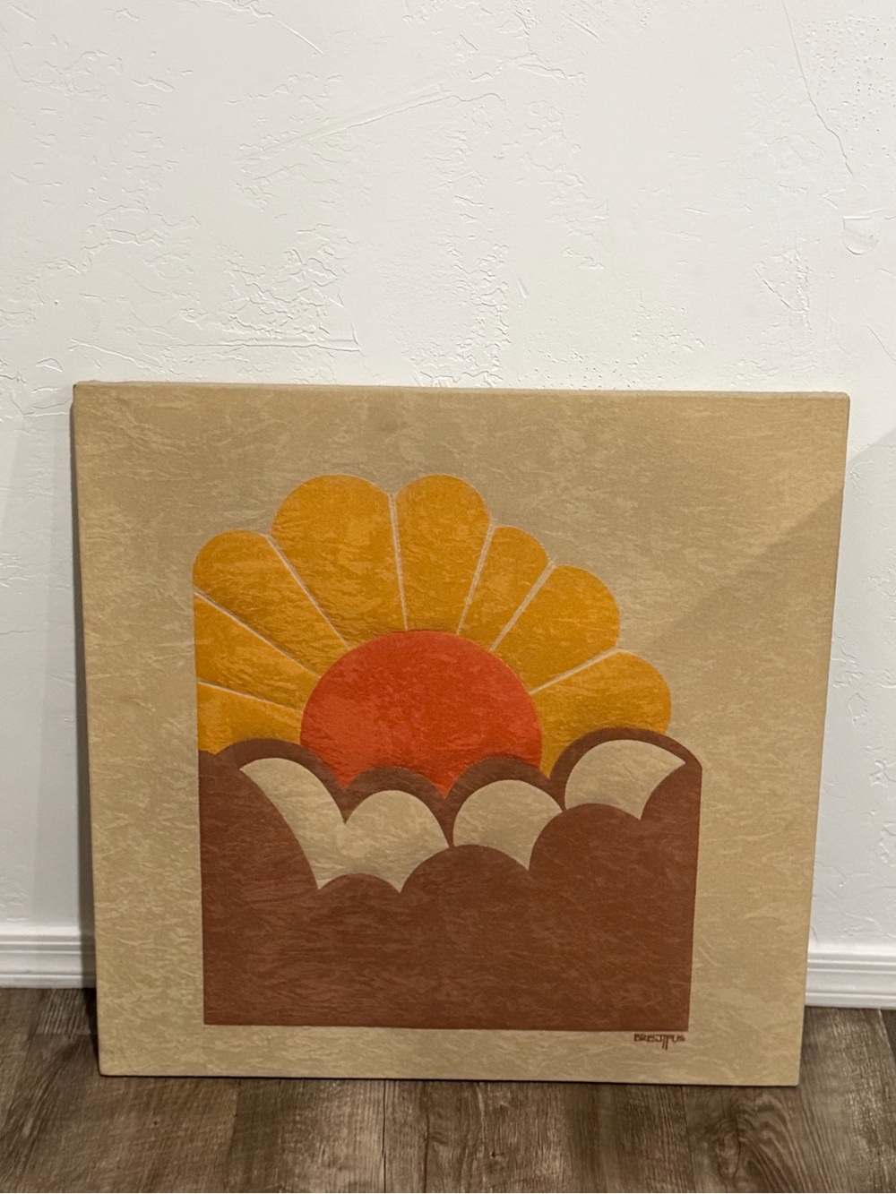 Mid Century Modern Tapestry 1970s Square Ron Brejtfus Fabric Vintage RISING SUN